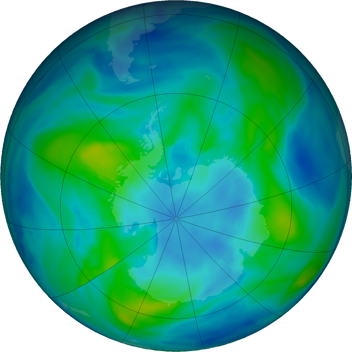 Antarctic ozone map for 15 April 2024